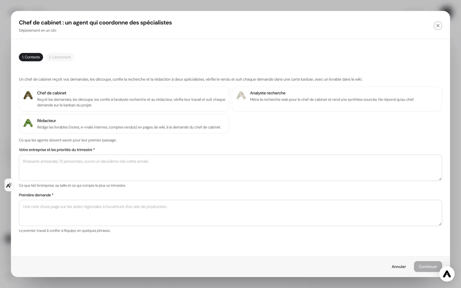 Scenario deployment window in Atako