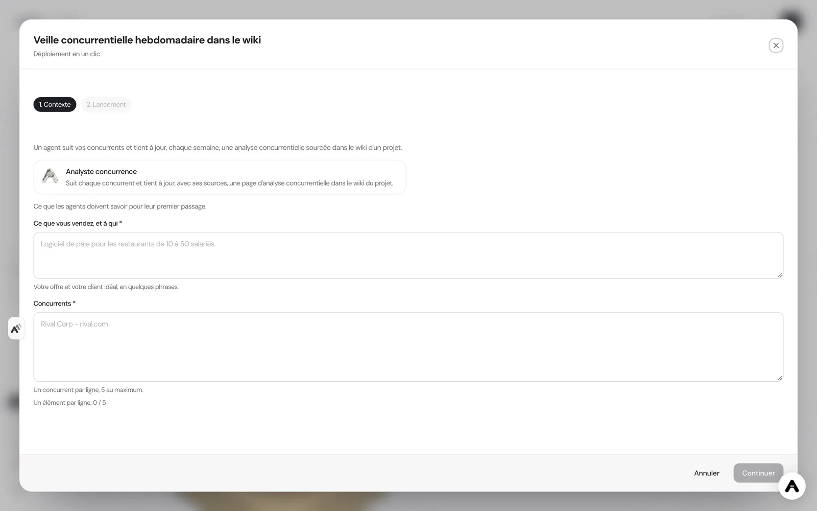 Scenario deployment window in Atako